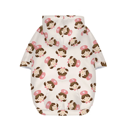 Cute Cartoon Nurse Pattern Print Dog Zip Up Hoodie
