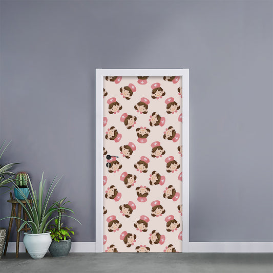 Cute Cartoon Nurse Pattern Print Door Sticker