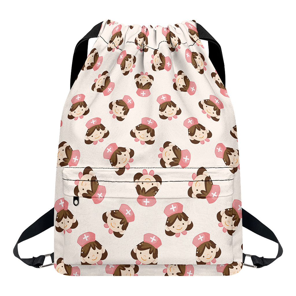 Cute Cartoon Nurse Pattern Print Drawstring Backpack