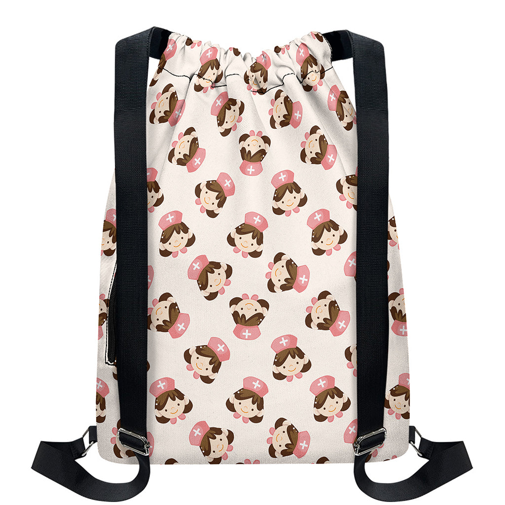 Cute Cartoon Nurse Pattern Print Drawstring Backpack