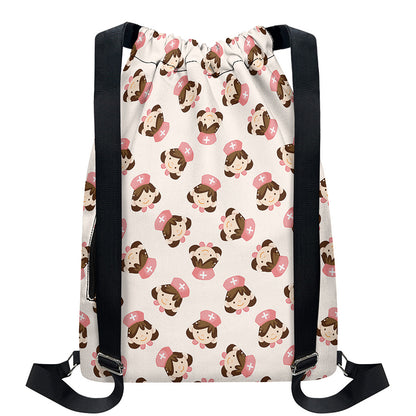 Cute Cartoon Nurse Pattern Print Drawstring Backpack