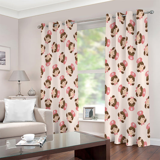 Cute Cartoon Nurse Pattern Print Extra Wide Grommet Curtains