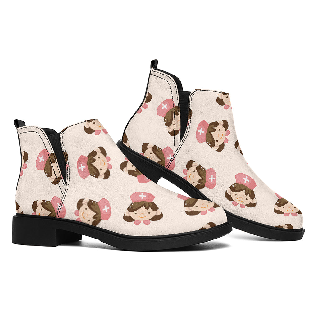 Cute Cartoon Nurse Pattern Print Flat Ankle Boots