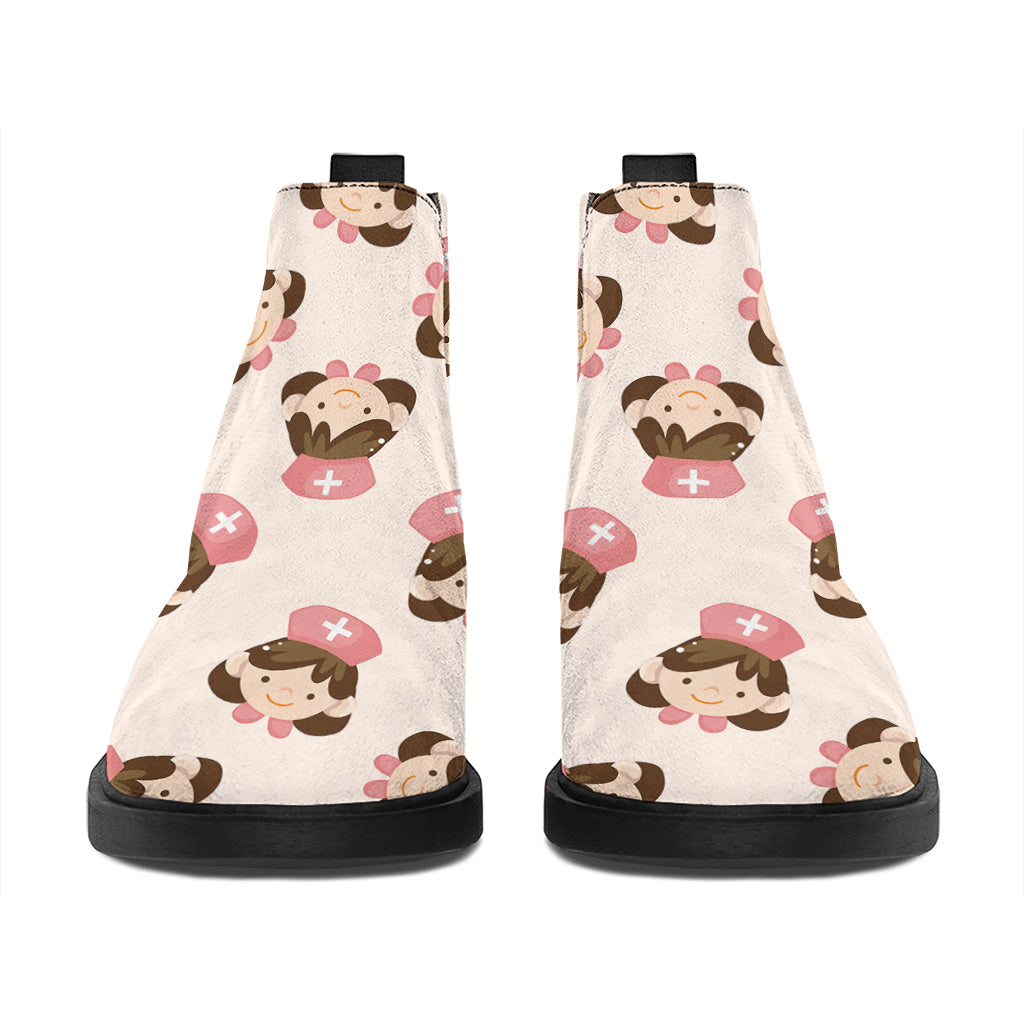 Cute Cartoon Nurse Pattern Print Flat Ankle Boots