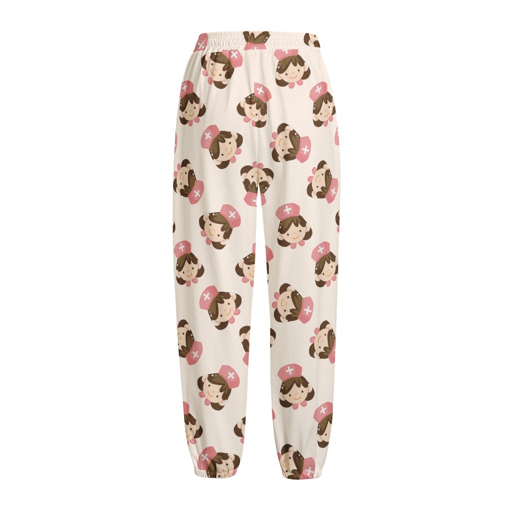 Cute Cartoon Nurse Pattern Print Fleece Lined Knit Pants