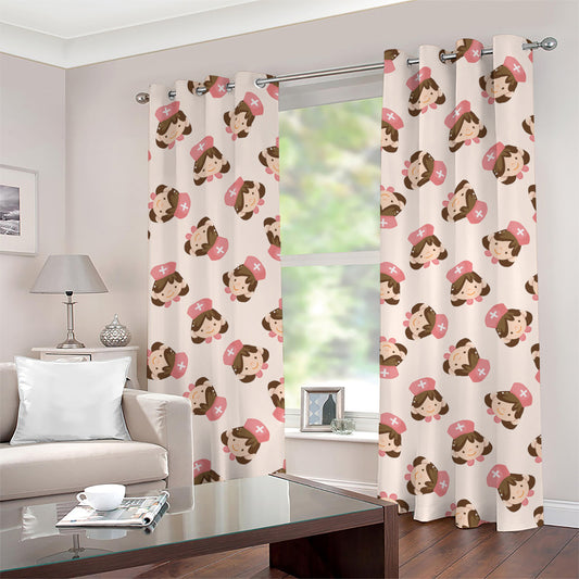 Cute Cartoon Nurse Pattern Print Grommet Curtains