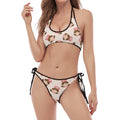 Cute Cartoon Nurse Pattern Print Halter Scoop Tie Side Bikini