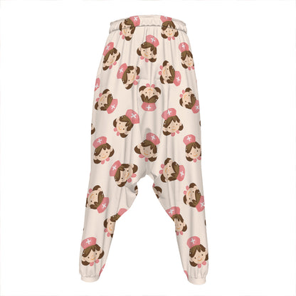 Cute Cartoon Nurse Pattern Print Hammer Pants