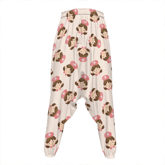 Cute Cartoon Nurse Pattern Print Hammer Pants