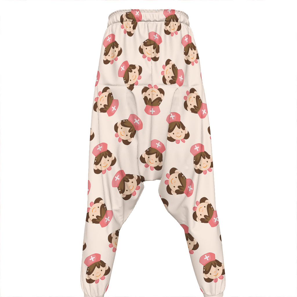 Cute Cartoon Nurse Pattern Print Hammer Pants