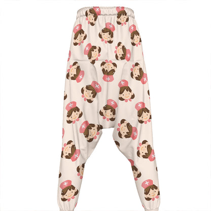 Cute Cartoon Nurse Pattern Print Hammer Pants