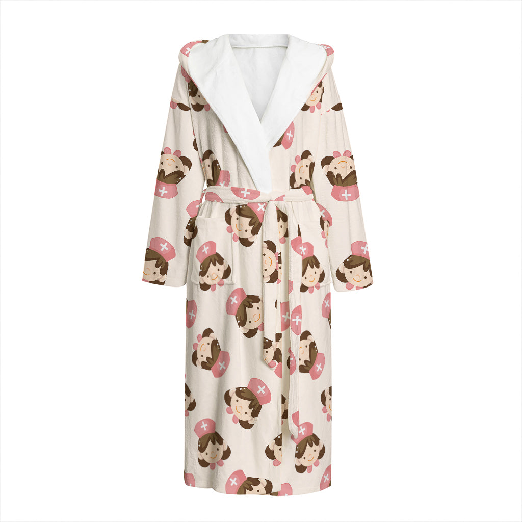 Cute Cartoon Nurse Pattern Print Hooded Bathrobe