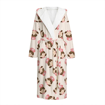 Cute Cartoon Nurse Pattern Print Hooded Bathrobe