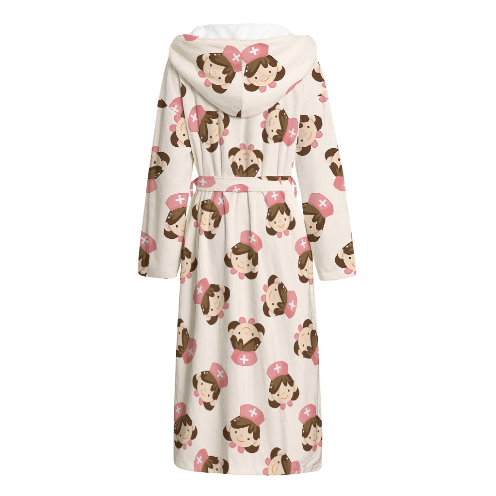 Cute Cartoon Nurse Pattern Print Hooded Bathrobe