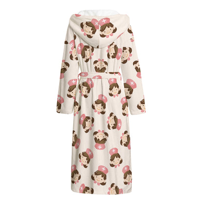 Cute Cartoon Nurse Pattern Print Hooded Bathrobe