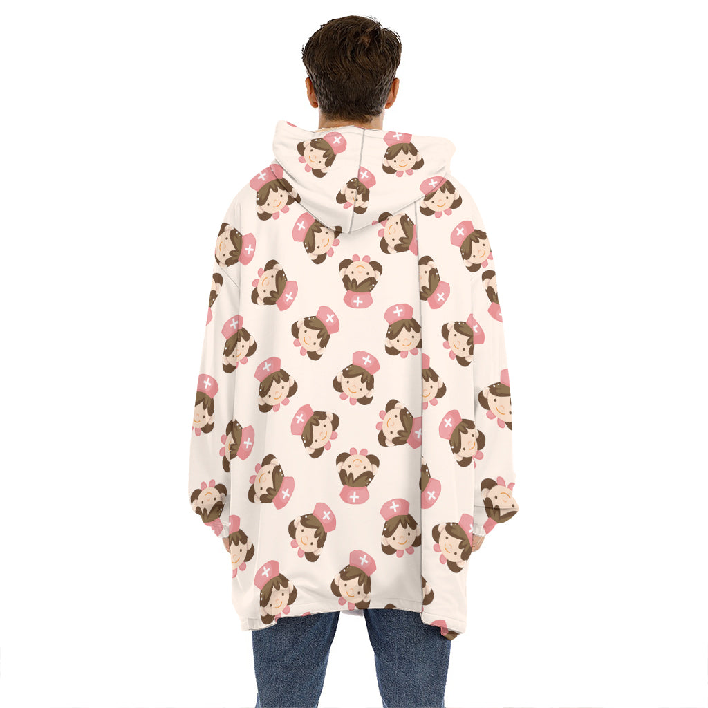 Cute Cartoon Nurse Pattern Print Hoodie Blanket