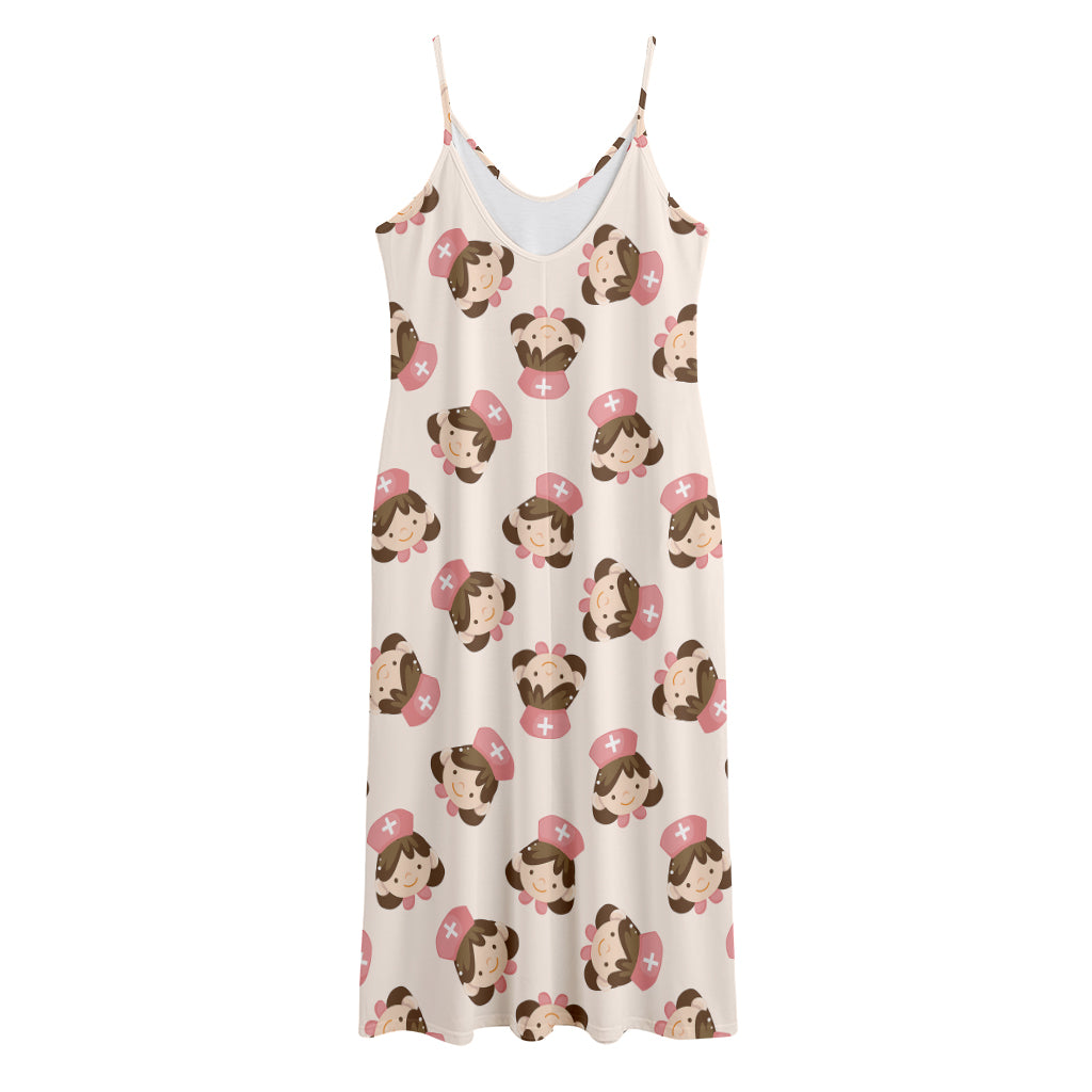 Cute Cartoon Nurse Pattern Print Jersey Midi Cami Dress