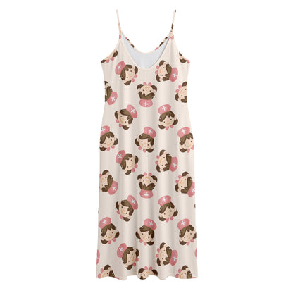 Cute Cartoon Nurse Pattern Print Jersey Midi Cami Dress