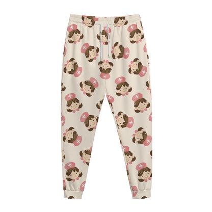 Cute Cartoon Nurse Pattern Print Jogger Pants