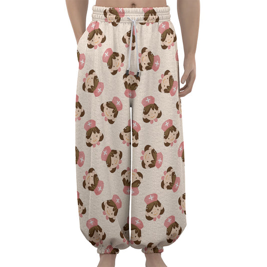 Cute Cartoon Nurse Pattern Print Lantern Pants