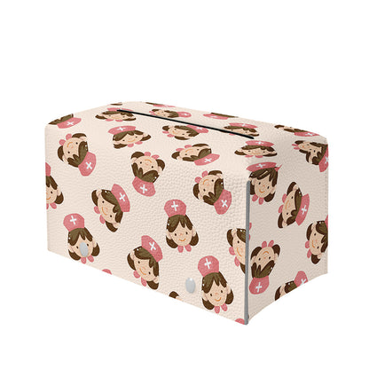 Cute Cartoon Nurse Pattern Print Leather Tissue Box Cover