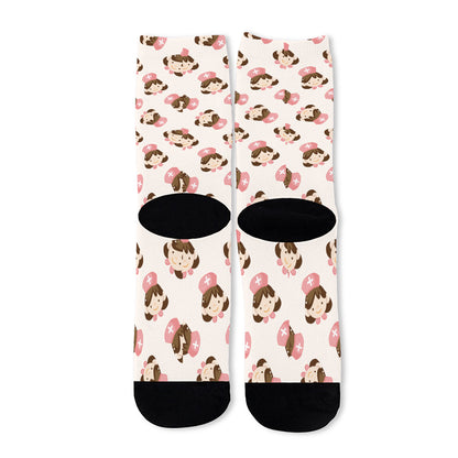 Cute Cartoon Nurse Pattern Print Long Socks