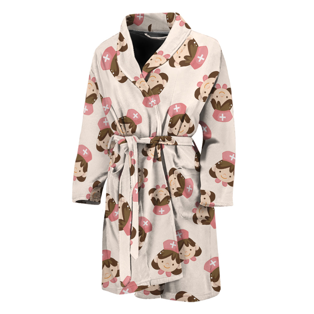 Cute Cartoon Nurse Pattern Print Men's Bathrobe