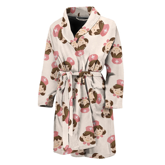 Cute Cartoon Nurse Pattern Print Men's Bathrobe