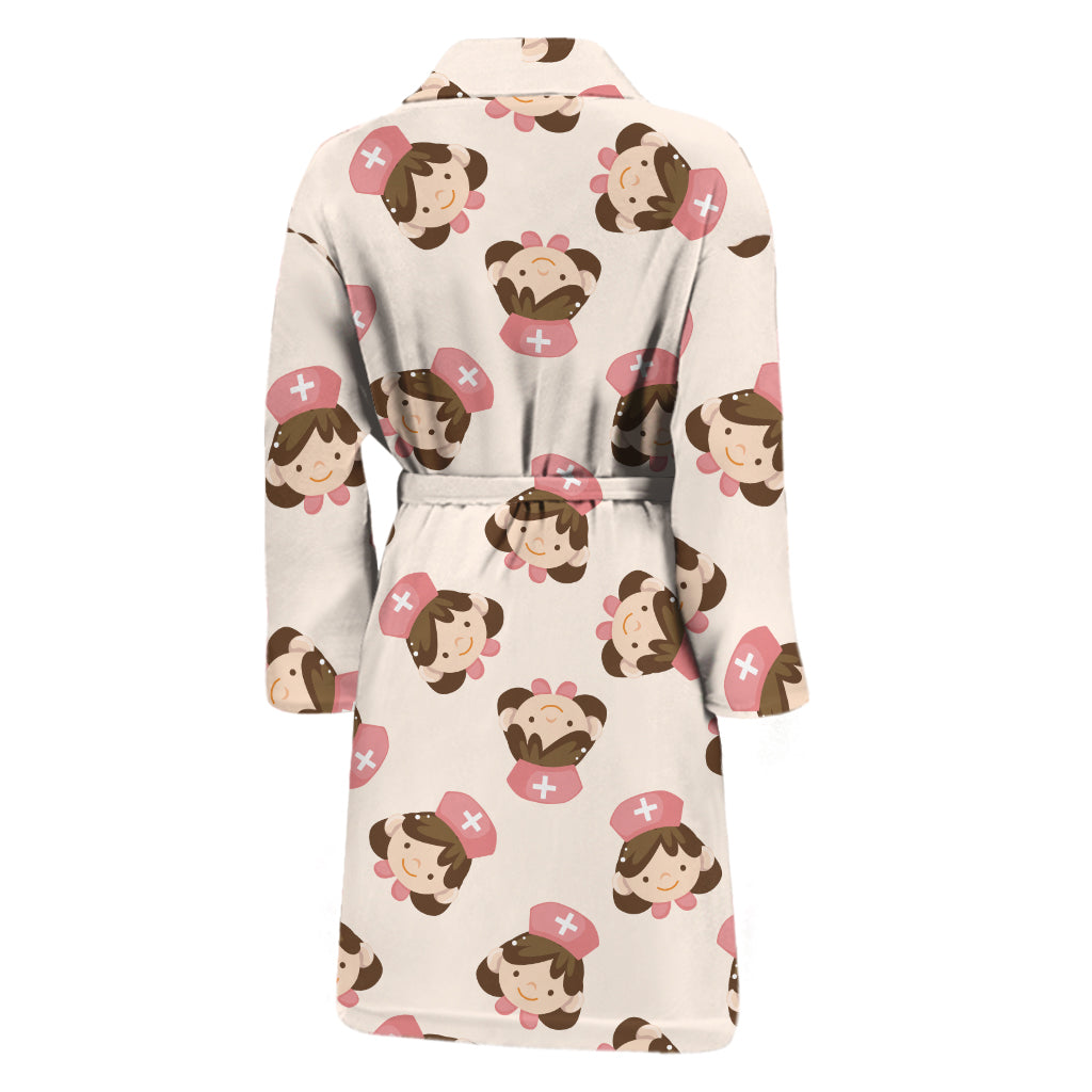 Cute Cartoon Nurse Pattern Print Men's Bathrobe