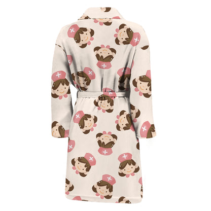 Cute Cartoon Nurse Pattern Print Men's Bathrobe