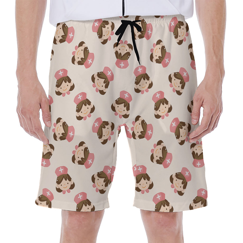 Cute Cartoon Nurse Pattern Print Men's Beach Shorts