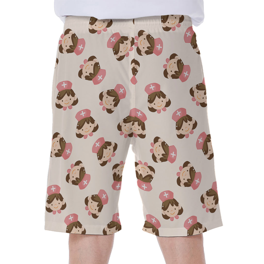 Cute Cartoon Nurse Pattern Print Men's Beach Shorts