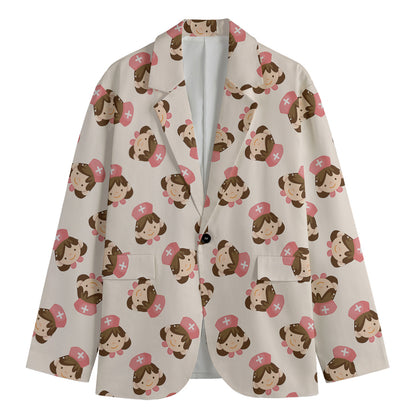 Cute Cartoon Nurse Pattern Print Men's Blazer