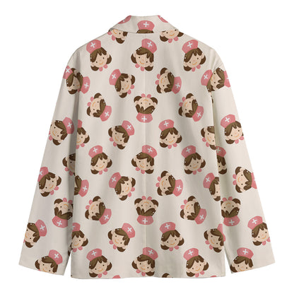 Cute Cartoon Nurse Pattern Print Men's Blazer