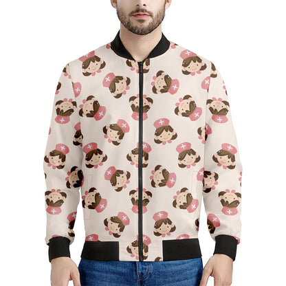 Cute Cartoon Nurse Pattern Print Men's Bomber Jacket