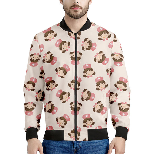 Cute Cartoon Nurse Pattern Print Men's Bomber Jacket