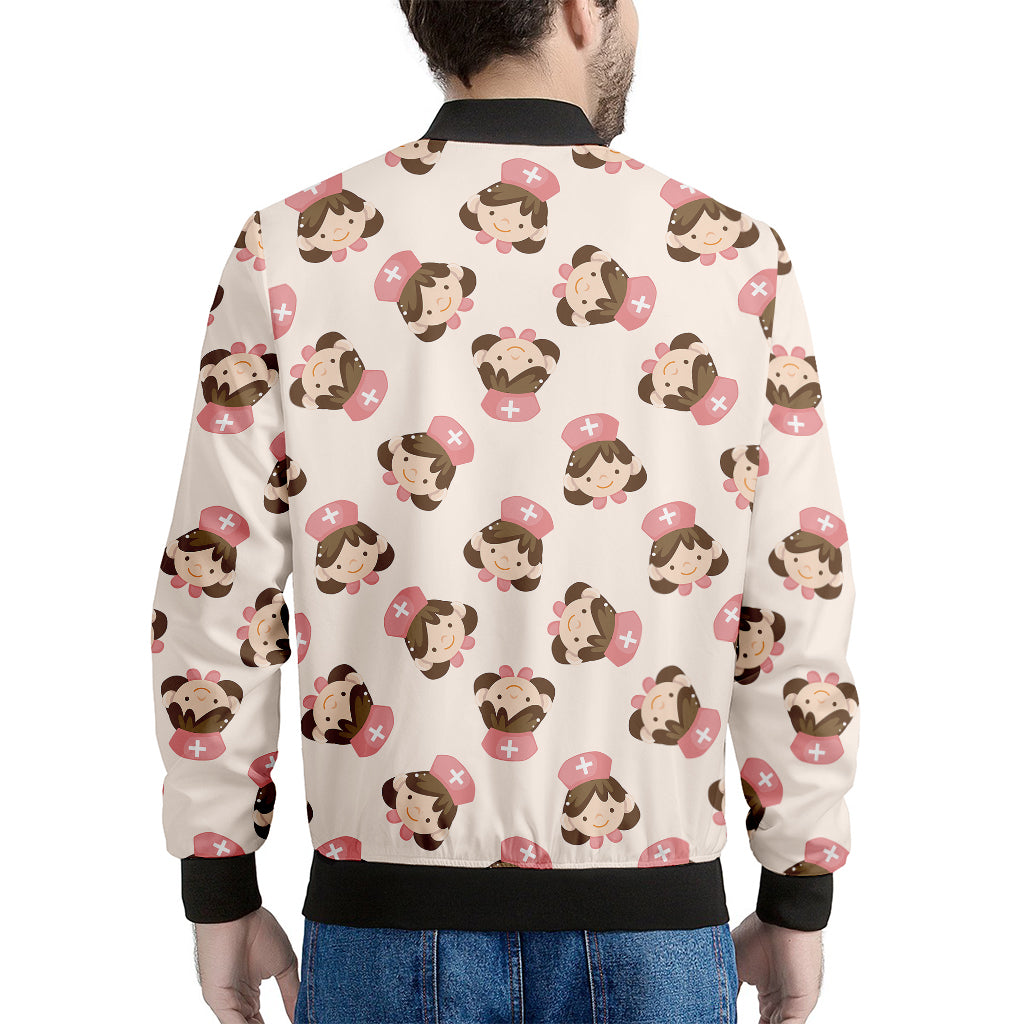 Cute Cartoon Nurse Pattern Print Men's Bomber Jacket