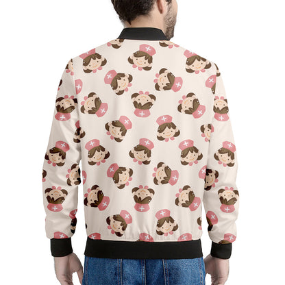 Cute Cartoon Nurse Pattern Print Men's Bomber Jacket