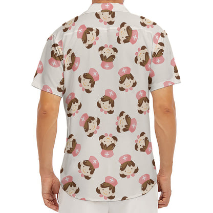 Cute Cartoon Nurse Pattern Print Men's Deep V-Neck Shirt