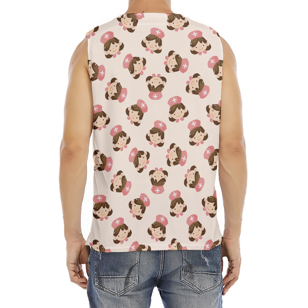Cute Cartoon Nurse Pattern Print Men's Fitness Tank Top