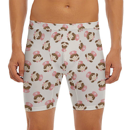 Cute Cartoon Nurse Pattern Print Men's Long Boxer Briefs