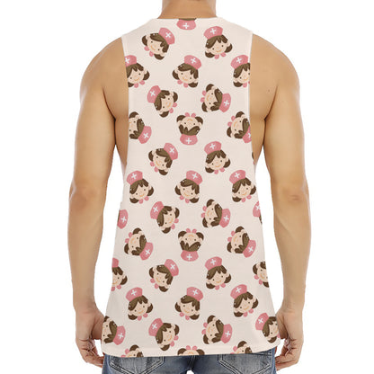 Cute Cartoon Nurse Pattern Print Men's Muscle Tank Top