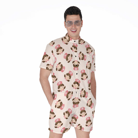 Cute Cartoon Nurse Pattern Print Men's Rompers