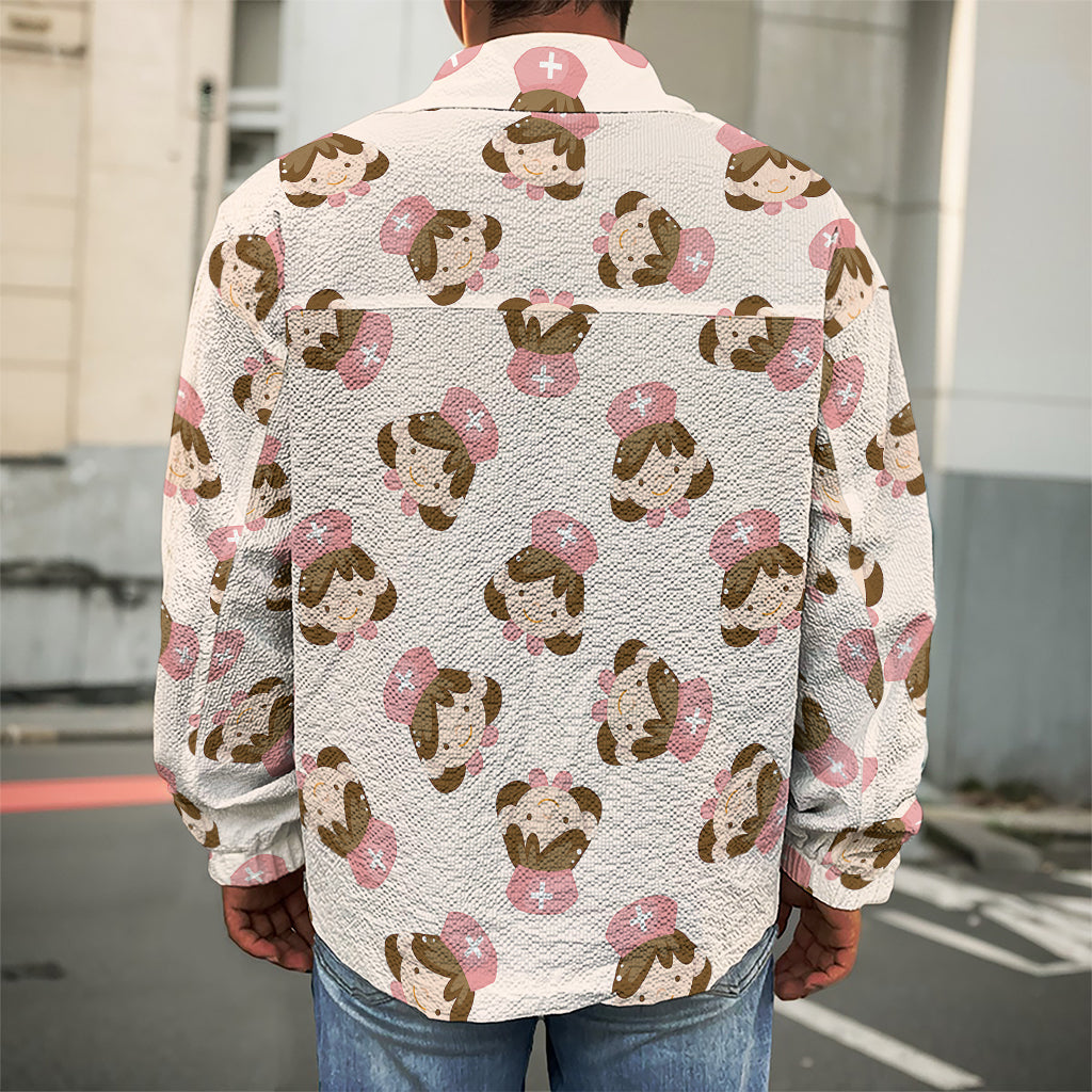 Cute Cartoon Nurse Pattern Print Men's Shirt Jacket