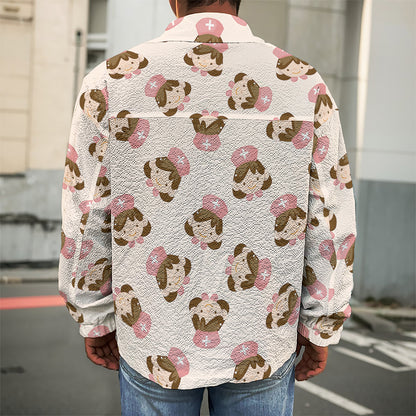 Cute Cartoon Nurse Pattern Print Men's Shirt Jacket