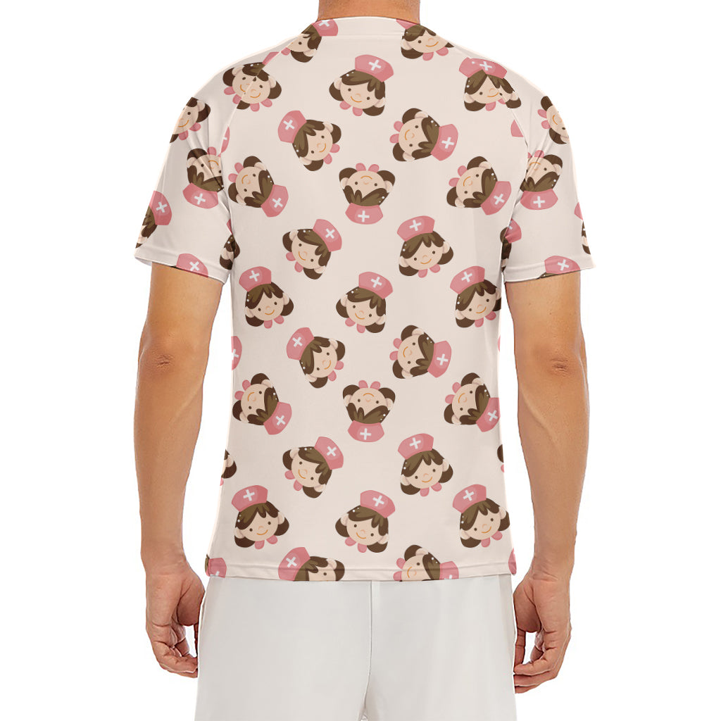 Cute Cartoon Nurse Pattern Print Men's Short Sleeve Rash Guard