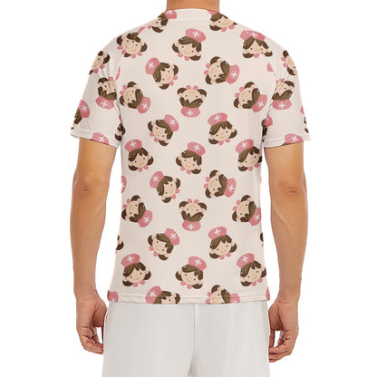 Cute Cartoon Nurse Pattern Print Men's Short Sleeve Rash Guard