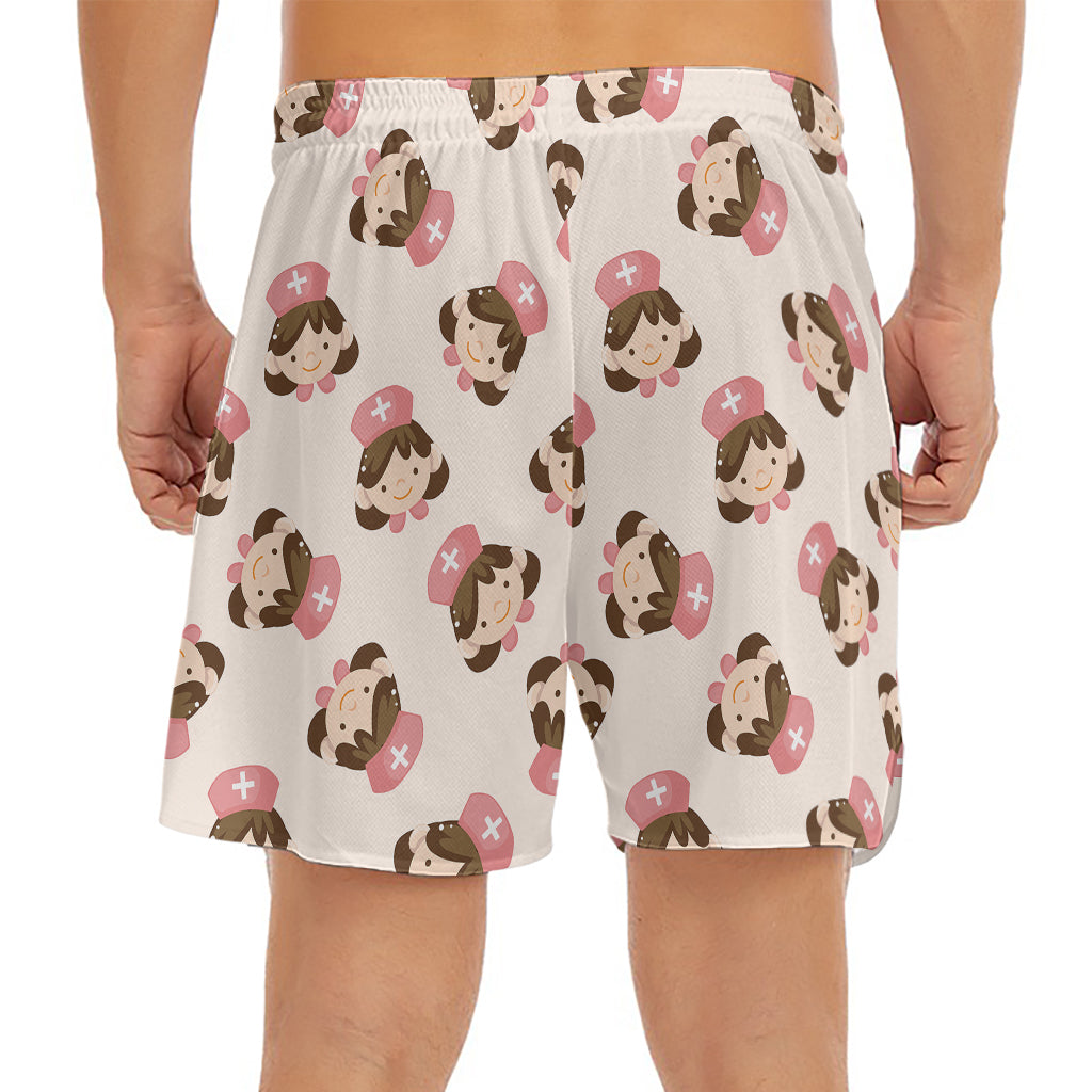 Cute Cartoon Nurse Pattern Print Men's Split Running Shorts