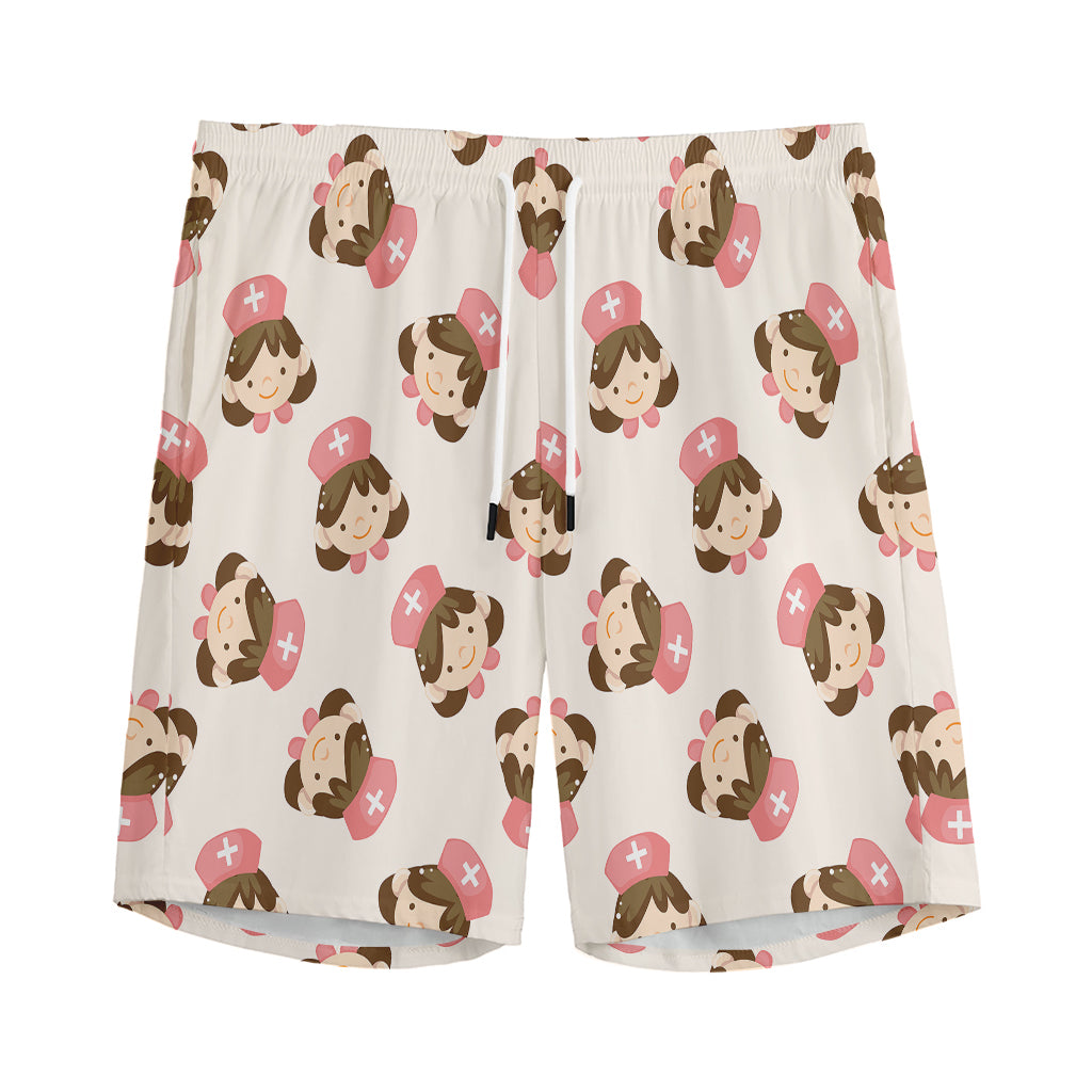 Cute Cartoon Nurse Pattern Print Men's Sports Shorts