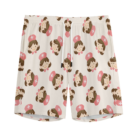 Cute Cartoon Nurse Pattern Print Men's Sports Shorts